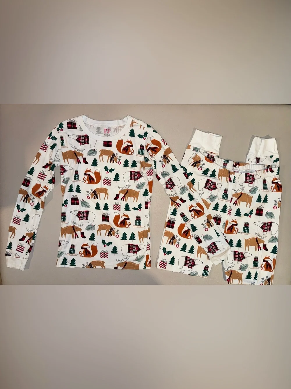 Place Kids White Holiday Forest Animal Pajama Set